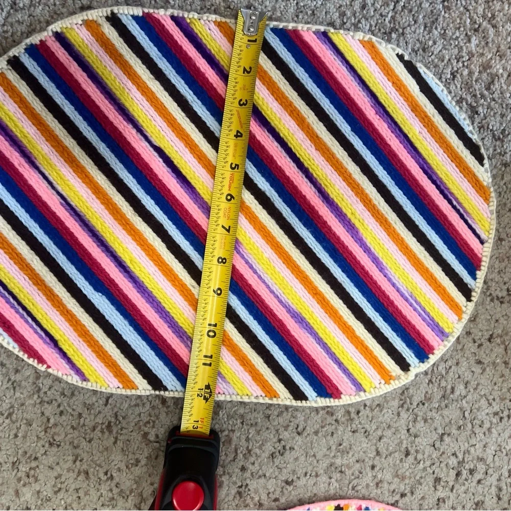 Vintage Set Of 5 Oval Stripes  Rainbow  Cotton Crochet Placemats  Set 1980s‎